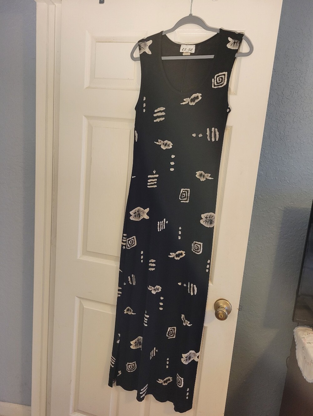 Esse Black & White Maxi Length Knit T-shirt Dress Size Medium Funky Print Dress